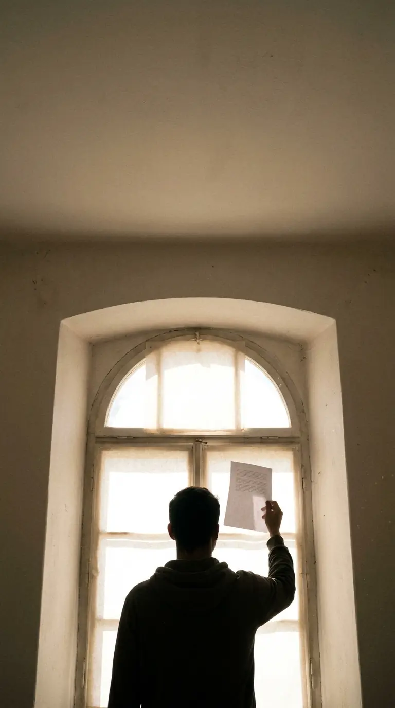 Persona leyendo documentos junto a una ventana